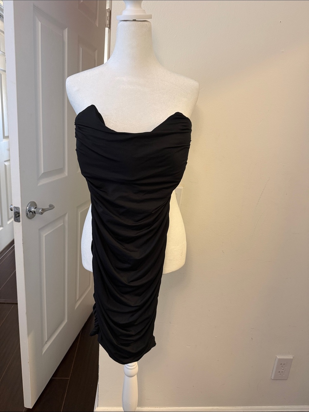 Oh Polly Black Strapless Ruched Midi Dress